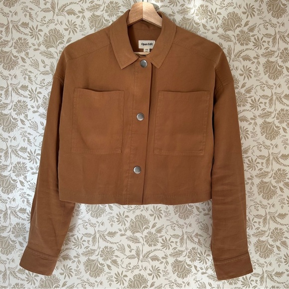 Open Edit Cropped Jacket XXS Brown Oversized Fit Soft Luxurious Feel Never Worn - Picture 3 of 6